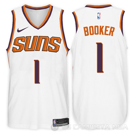 Camiseta Devin Booker #1 Phoenix Suns 2017-18 Blanco - Haga un click en la imagen para cerrar
